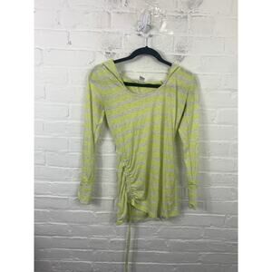 Prana Vinyasa Women's Striped Ruched Drawstring Pullover Hoodie Lime Gray Size S